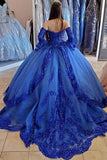 Glittering Blue Tulle Ball Gown Sweetheart Prom Dresses With Appliques, PL573 image 2