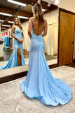 Glittering Satin Mermaid Open Back Beaded Long Prom Dresses, Party Dress, PL772 image 3