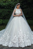 Gorgeous Ball Gown Hater Neckline Lace Appliques Princess Wedding Dresses, PW516