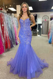 Gorgeous Lilac Mermaid Spaghetti Straps Long Prom Dress with Appliques, PL596