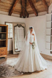 Gorgeous Satin Ball Gown Strapless Vintage Wedding Dresses With Train, PW469
