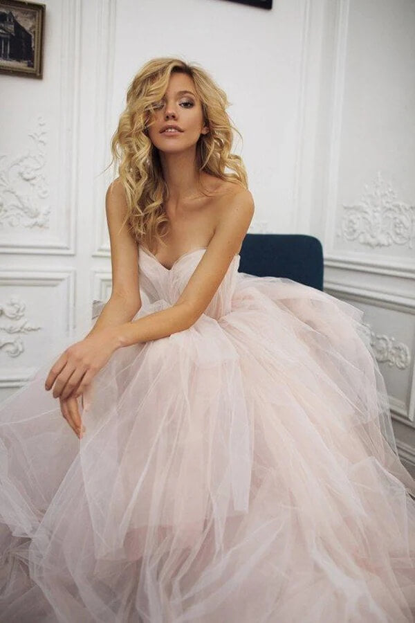 Tulle A Line Strapless Sweetheart Wedding Dresses, PW459 | Promnova Tulle A Line Strapless Sweetheart Wedding Dresses, PW459 | Promnova