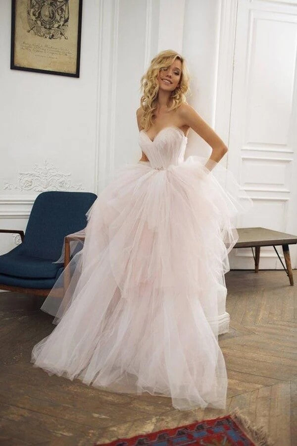 Strapless Sweetheart Backless A Line Strapless Tulle Long Wedding Dresses White-Nude / 12 Strapless Sweetheart Backless A Line Strapless Tulle Long Wedding Dresses White-Nude / 12