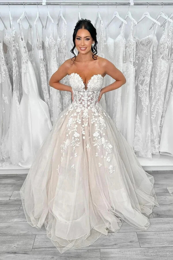Gorgeous Tulle A Line Sweetheart Lace Wedding Dress, PW444 | Promnova US8 / Custom Color Gorgeous Tulle A Line Sweetheart Lace Wedding Dress, PW444 | Promnova US8 / Custom Color