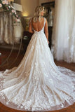 Gorgeous Tulle A Line V Neck Backless Lace Wedding Dresses With Pockets, PW528 | backless wedding dress | vintage wedding dress | wedding dresses near me | promnova.com