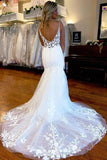 Gorgeous Tulle Mermaid Open Back Lace Wedding Dresses With Split, PW385 | lace wedding gown | vintage wedding dresses | wedding dress stores | promnova.com
