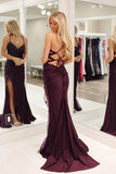 Grape Mermaid Spaghetti Straps Long Prom Dresses With Lace Appliques, PL779 | mermaid prom dress | simple prom dress | evening gown | promnova.com