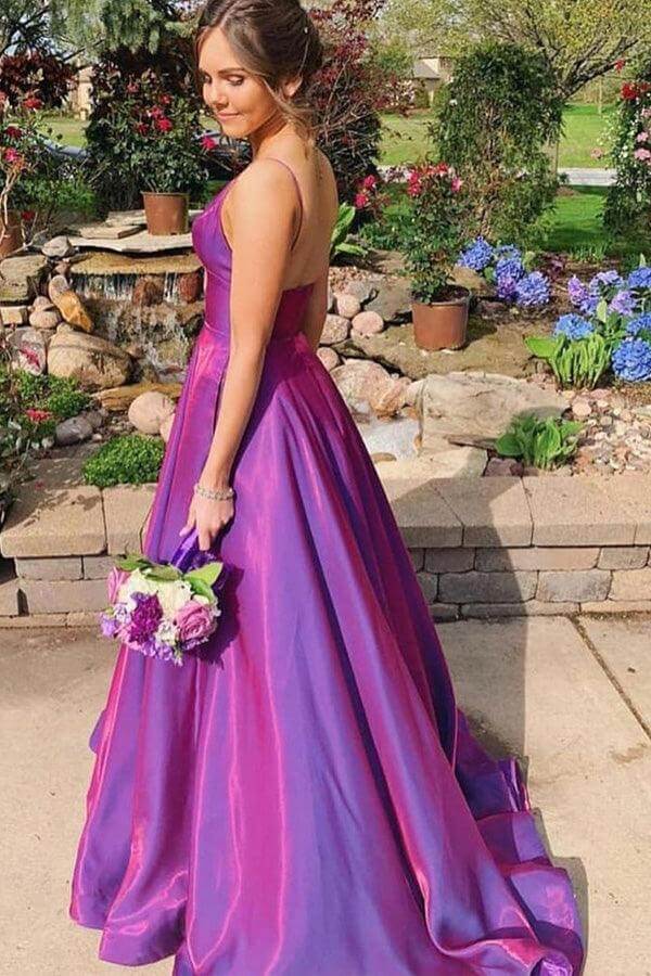 V Neck Purple Long Satin Prom Dresses, Purple Long Satin Formal Graduation Dresses, US 2 / Purple as Pics / With Rush+$19.99 V Neck Purple Long Satin Prom Dresses, Purple Long Satin Formal Graduation Dresses, US 2 / Purple as Pics / With Rush+$19.99