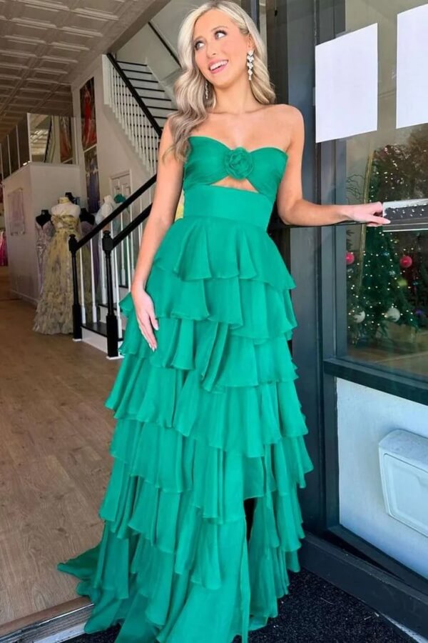 Green Chiffon A Line Layered Sweetheart Prom Dresses, PL722 | Promnova Green Chiffon A Line Layered Sweetheart Prom Dresses, PL722 | Promnova