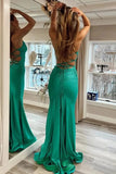 Green Mermaid V Neck Spaghetti Straps Long Prom Dresses, Party Dress, PL621 image 4
