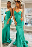Green Mermaid V Neck Spaghetti Straps Long Prom Dresses, Party Dress, PL621 image 3