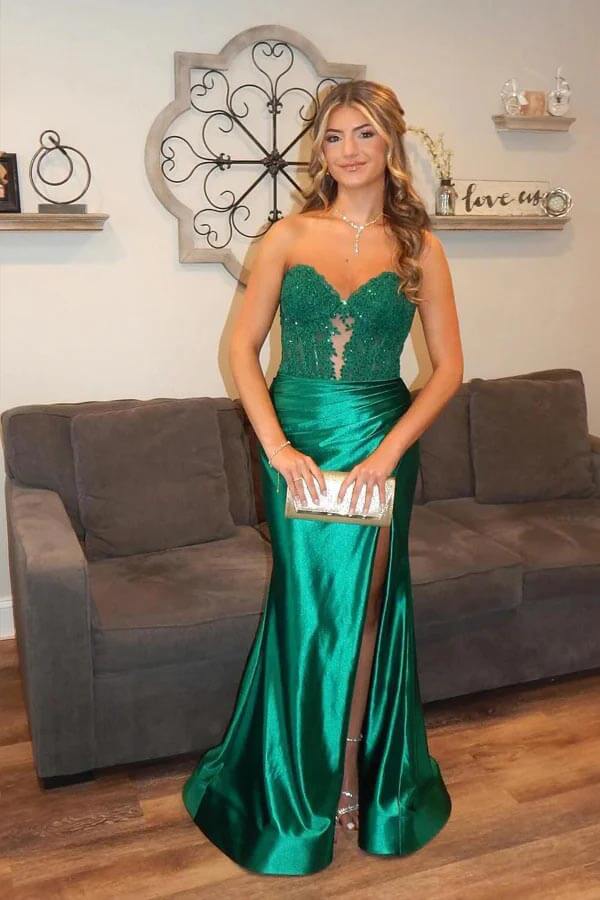 mint green dress on dark skin Green Soft Satin Mermaid Prom Dresses, Cross Back Prom Dresses, Long P –  ClaireBridal main image 0