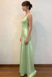 Green Satin Sheath V Neck Lace Appliques Long Prom Dresses, Party Dresses, PL784 image 2