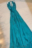 Green Satin Sheath V Neck Lace Appliques Long Prom Dresses, Party Dresses, PL784 image 6