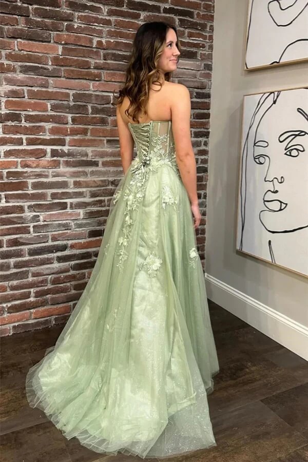 Green Tulle Sweetheart Lace Prom Dresses with Slit, PL634 | Promnova US0 / As Picture Green Tulle Sweetheart Lace Prom Dresses with Slit, PL634 | Promnova US0 / As Picture