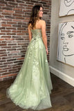 Green Tulle A-line Sweetheart Lace Appliques Prom Dresses With Slit, PL634 | long formal dress | prom dresses online | new arrival prom dress | promnova.com
