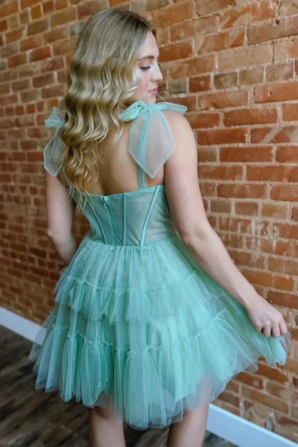 Green Tulle Tiered A Line Short Homecoming Dresses, PH435 | Promnova US0 / As Picture Green Tulle Tiered A Line Short Homecoming Dresses, PH435 | Promnova US0 / As Picture