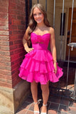 Hot Pink Chiffon Strapless Layered Homecoming Dresses, Short Party Dress, PH465 | pink homecoming dress | cheap homecoming dresses online | short prom dress | promnova.com