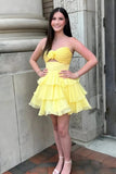Hot Pink Chiffon Strapless Layered Homecoming Dresses, Short Party Dress, PH465 | yellow homecoming dress | affordable homecoming dresses near me | new arrival homecoming dress | promnova.com