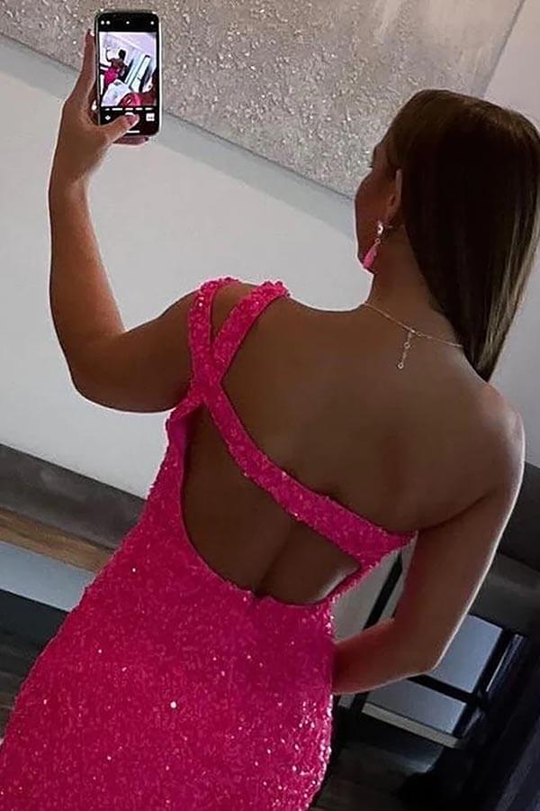 Hot Pink Sequins One Shoulder Homecoming Dresses, PH417 | Promnova US12 / Custom Color(Leave A note) Hot Pink Sequins One Shoulder Homecoming Dresses, PH417 | Promnova US12 / Custom Color(Leave A note)