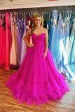 Hot Pink Tulle A Line Sweetheart Strapless Prom Dresses, Evening Dress, PL725 | pink prom dress | new arrival prom dress | simple prom dress | promnova.com