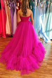 Hot Pink Tulle A Line Sweetheart Strapless Prom Dresses, Evening Dress, PL725 | long formal dress | prom dress stores | senior prom dress | promnova.com