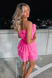 Hot Pink Tulle Tiered Strapless Homecoming Dresses, Short Party Dress, PH416 | sweet 16 dresses | short homecoming dresses | homecoming | promnova.com