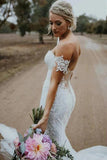 Ivory Mermaid Sweetheart Strapless Wedding Dresses With Lace Appliques, PW403 | lace wedding gown | bohemian wedding dress | wedding dresses online | promnova.com