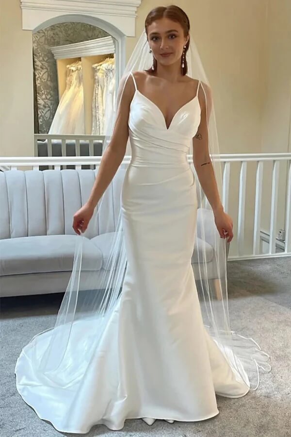 Ivory Satin Mermaid Spaghetti Straps Wedding Dresses, PW435 | Promnova US4 / As Picture Ivory Satin Mermaid Spaghetti Straps Wedding Dresses, PW435 | Promnova US4 / As Picture
