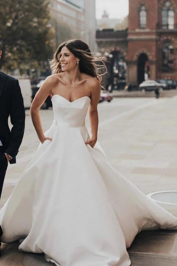 Ivory Strapless Satin Ball Gown Wedding Dresses, PW428 | Promnova US8 / As Picture Ivory Strapless Satin Ball Gown Wedding Dresses, PW428 | Promnova US8 / As Picture