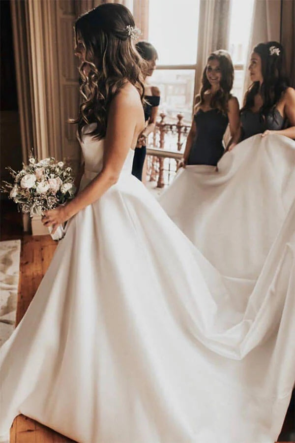 Ivory Strapless Satin Ball Gown Wedding Dresses, PW428 Ivory Strapless Satin Ball Gown Wedding Dresses, PW428