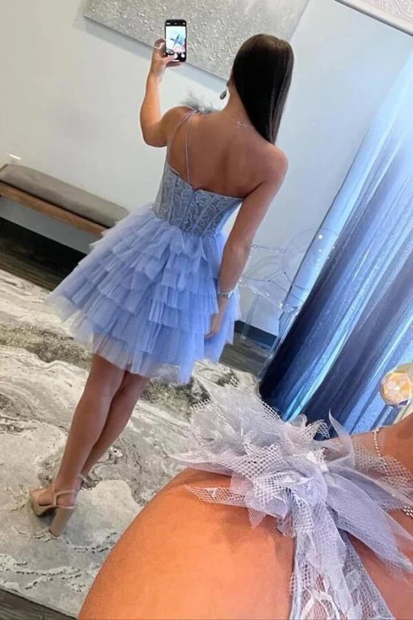 Lavender One Shoulder Layered Lace Homecoming Dresses PH432 | Promnova US16 / As Picture Lavender One Shoulder Layered Lace Homecoming Dresses PH432 | Promnova US16 / As Picture