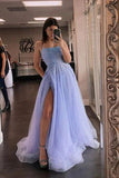 Lavender Tulle A-line Beaded Prom Dresses With Split, Evening Dresses, PL564 image 1