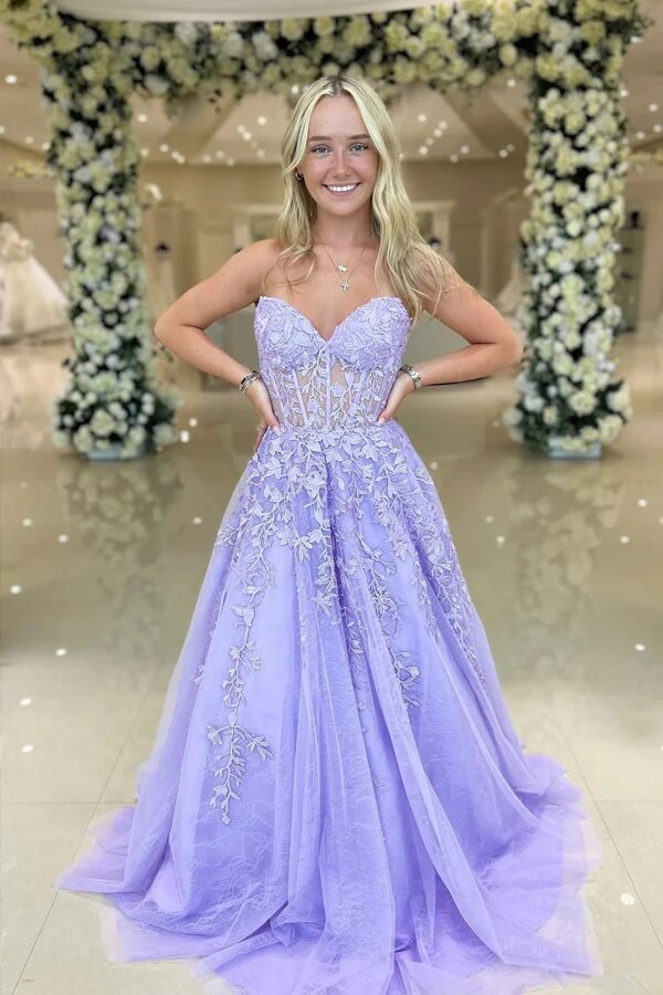 Lavender A Line Sweetheart Strapless Prom Dresses, PL611 | Promnova US0 / Lavender Lavender A Line Sweetheart Strapless Prom Dresses, PL611 | Promnova US0 / Lavender