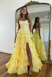 Light Blue Chiffon Tiered A Line Scoop Neck Long Prom Dresses With Beadings, PL769 | prom dress yellow | sexy prom dress | strapless prom dress | promnova.com