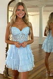 Lilac Chiffon Tiered A Line Sweetheart Strapless Short Homecoming Dresses, PH468