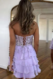 Lilac Chiffon Tiered A Line Sweetheart Strapless Short Homecoming Dresses, PH468 | chiffon homecoming dress | school event dress | short prom dress | promnova.com