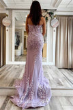 Lilac Tulle Lace Mermaid Strapless Sweetheart Prom Dresses With Slit, PL775 | mermaid lace prom dress | long formal dress | party dress | promnova.com