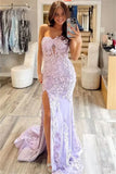Lilac Tulle Lace Mermaid Strapless Sweetheart Prom Dresses With Slit, PL775 | purple prom dress | senior prom dress | lace prom dress | promnova.com