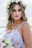 Lilac Tulle Mermaid Spaghetti Straps Lace Appliques Beach Wedding Dress, PW378 image 3