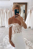 Mermaid Lace Appliques Off Shoulder Wedding Dresses, Bridal Gown, PW367 | satin wedding dresses | summer wedding dress | wedding dress stores | promnova.com