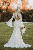 Backless wedding dress | summer wedding dress | v neck wedding dress | lace wedding gown | promnova.com