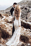 Mermaid Tulle Lace Long Sleeves Boho Wedding Dresses, Bridal Gowns, PW358