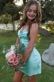 Mint Satin Strapless Keyhole Backless Short Homecoming Dresses, PH453