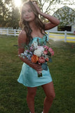 Mint Satin Strapless Keyhole Backless Short Homecoming Dresses, PH453 image 2