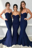Navy Blue Stretchy Satin Mermaid Sweetheart Bridesmaid Dresses, Bridal Party Dresses, PB196 | cheap bridesmaid dresses | simple bridesmaid dresses | wedding guest dresses | promnova.com