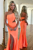 Orange Mermaid One Shoulder Prom Dress With Slit, Evening Dresses, PL574 image 3