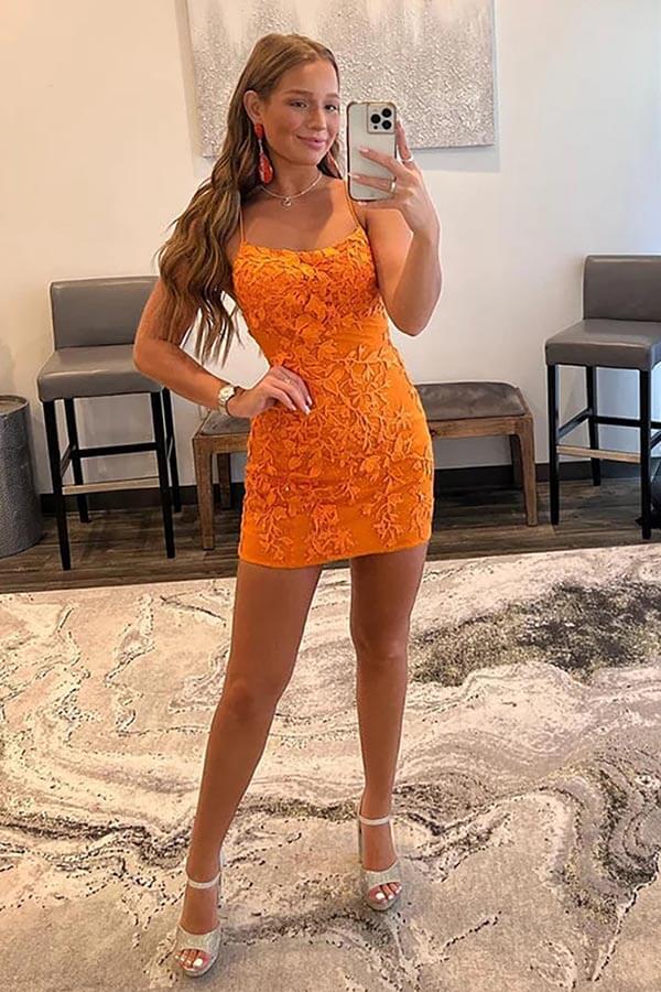 Orange Sheath Scoop Neck Lace Homecoming Dresses, PH421 | Promnova US14 / As Picture Orange Sheath Scoop Neck Lace Homecoming Dresses, PH421 | Promnova US14 / As Picture
