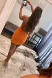 Orange Sheath Scoop Neck Spaghetti Straps Lace Homecoming Dresses, PH421 | short prom dresses | short party dress | evening dress | promnova.com