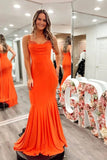 Orange Spandex Mermaid Spaghetti Straps Prom Dresses, Party Dress, PL624